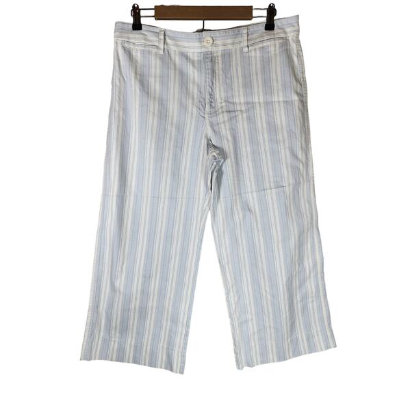 GAP Blue Off-White Stripe Wide Leg Beachy Loose Cotton Stretch Crop Pants SZ 14 - Picture 1 of 6